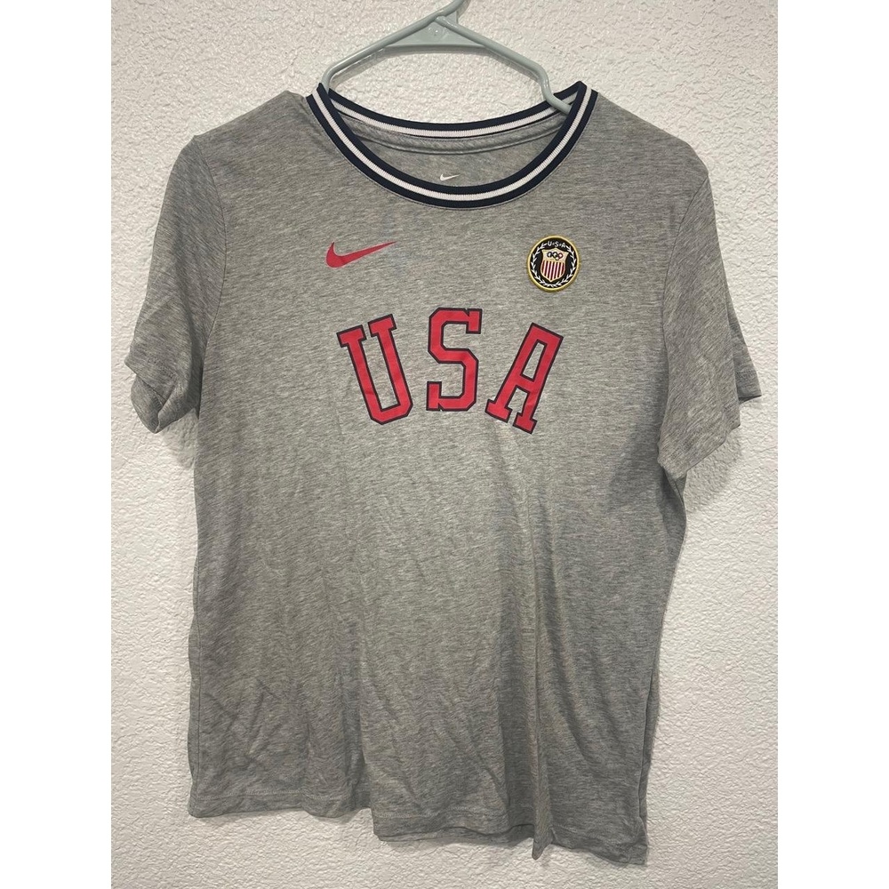 Nike Team USA T Shirt Mens Large Gray Olympic Heritage Ringer Athletic Classic